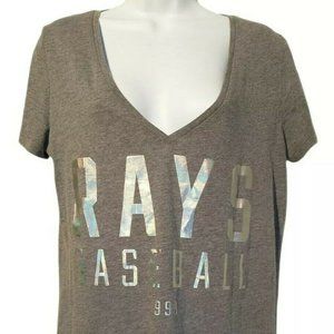 Pink 5th And Ocean Women's Large Tampa Rays Baseball 1998 Gray V Neck T Shirt